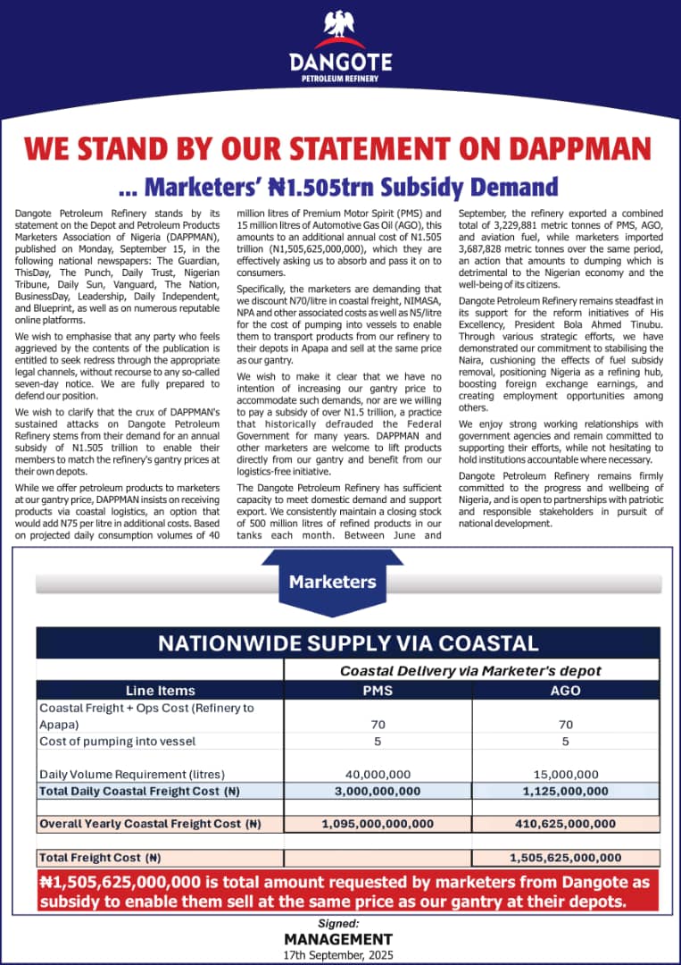 Dangote Statement